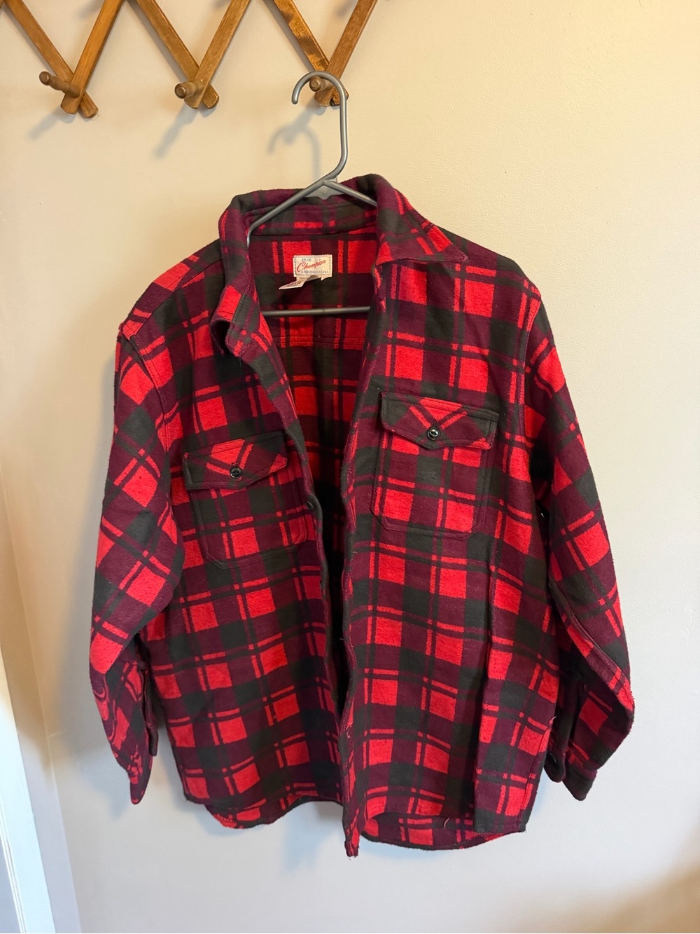 Vintage Champion Red Black Plaid Heavy Flannel Shirt Size L/XL